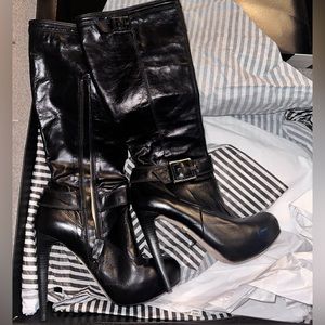 L.A.M.B Leather Heel Buckle Boots